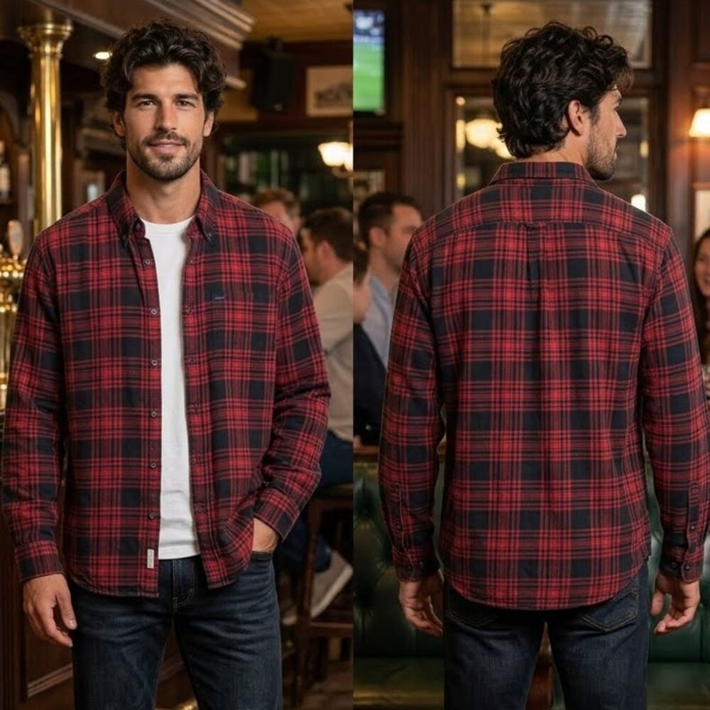Eddie Bauer Mens XXL Red Black Plaid Flannel Long Sleeve Button Up Shirt